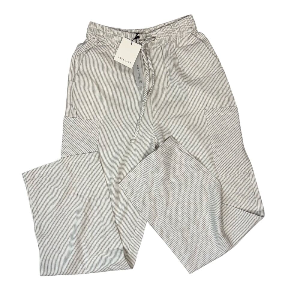 Crescent Nordstrom Pinstripe Cargo Style Wide Leg Pants Women's XS Cotton Linen